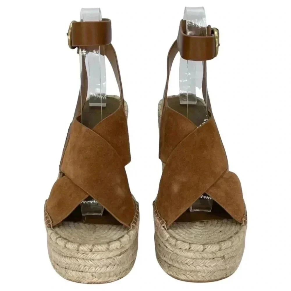 Marc Fisher LTD Abacia Tan Leather Espadrille Womens Platform Sandals 9M - Picture 4 of 15